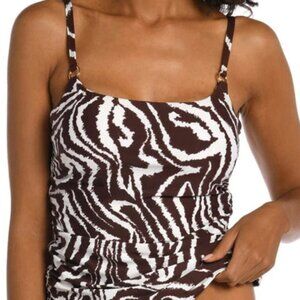 La Blanca Fierce Lines Side-Shirred Tankini Top NWT Sz 4